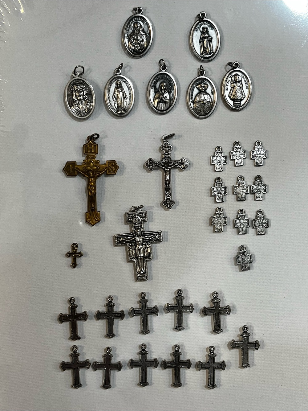 Mixed Religious Cross & Medal Charm Lot - Silver & Gold Tones